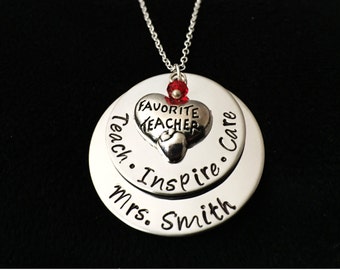 Hand Stamped / Personalized Teacher Necklace / Teacher's Jewelry / Teacher Appreciation Gift, Teacher Gift / personalized Teacher Gift.