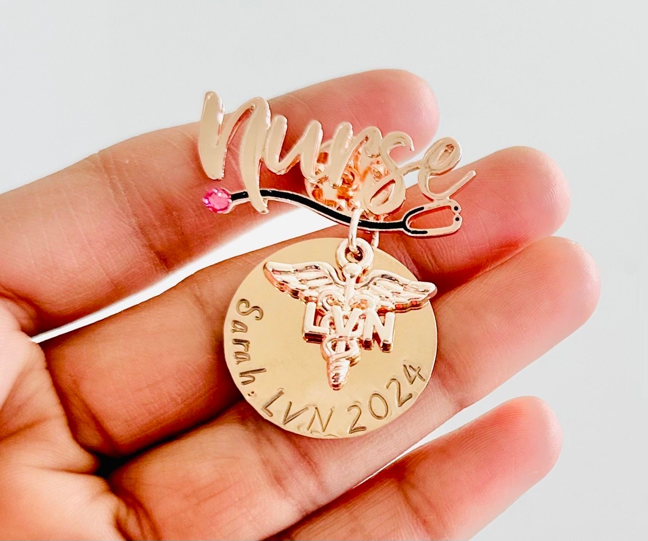 Rose Gold LVN Pin - Licensed Vocational Nurse Pin - LVN Pin - Nurse ...