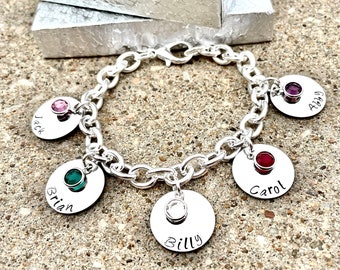 Personalized Charm Bracelet Grandma Bracelet Grandchild Bracelet Handstamped Jewelry Mom Charm Bracelet Grandma Gift Mothers Day Gift