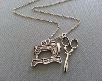 Antique Silver Sewing Machine Necklace: Seamstress Gift