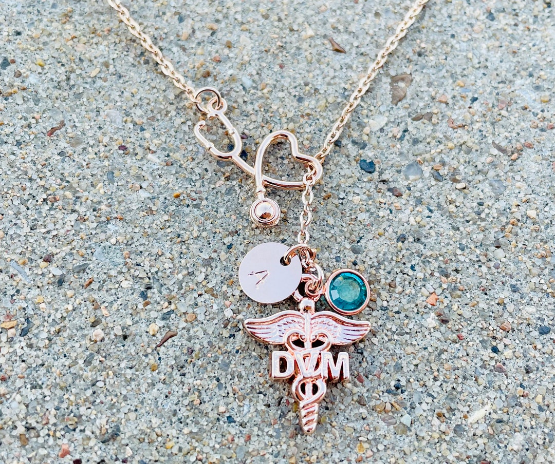 Rose Gold DVM Necklace, Doctor of Veterinary Medicine, Veterinarian ...