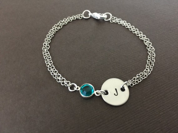 Personalized Birthstone Bracelet: Swarovski Crystal Initial Charm, Sterling Silver