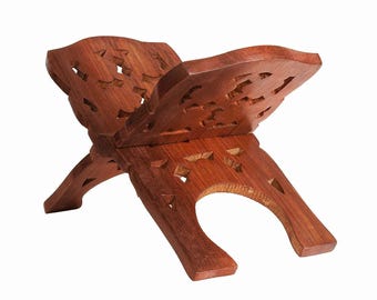 Support pour livres sacrés en bois sculpté à la main, marron de 27 à 33 cm (11 à 13 po.)