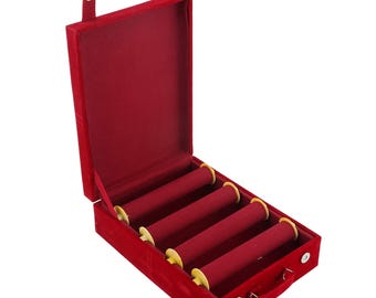 Bangle Box, 4 Rod Wooden Velvet  Storage Box / Organizer with Lid Red  and Maroon colour