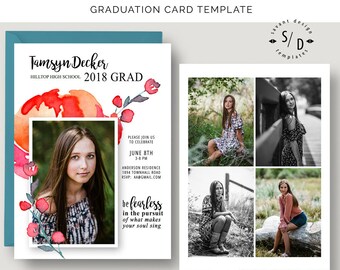 Graduation Announcement - Fearless 3 - Photoshop Template for Photographers - Graduation Invitations - Script Fonts - GAF103
