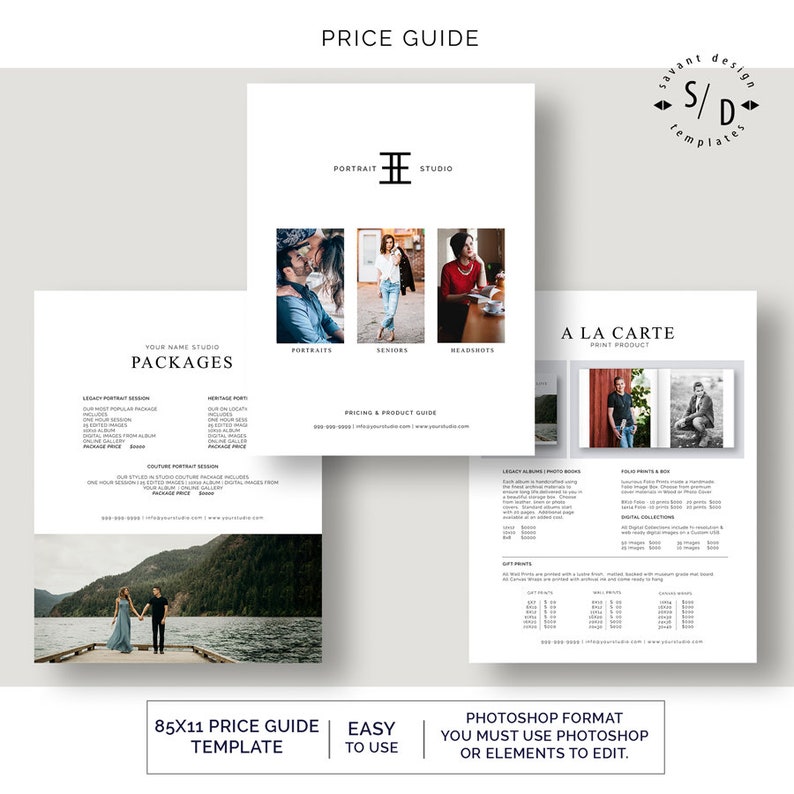Price List Template for Photographers Pricing Etsy