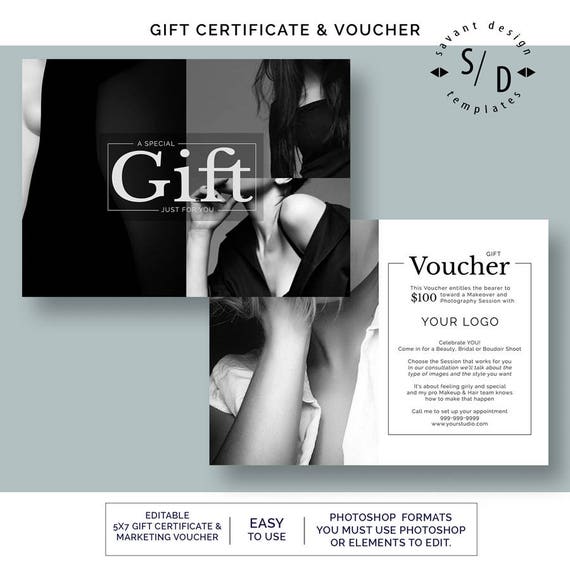 Gift Certificate Gift Voucher Gift Card Photoshop Template Etsy
