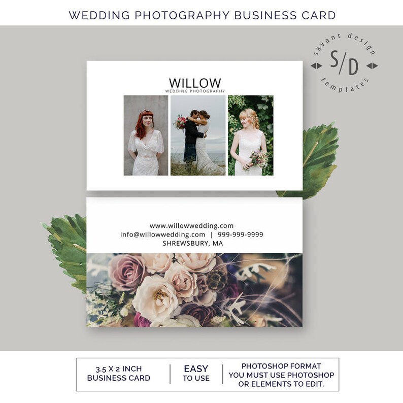 business card template wedding photography business card horizontal photoshop marketing template willow wbcw12 business card tem