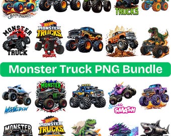 Watercolor Monster Trucks PNG Bundle, Boys Apparel Sublimation File