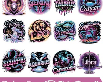 Zodiac Png Bundle, Horoscope Png, Zodiac Sublimation Designs, Airbrushed zodiac, Instant Download