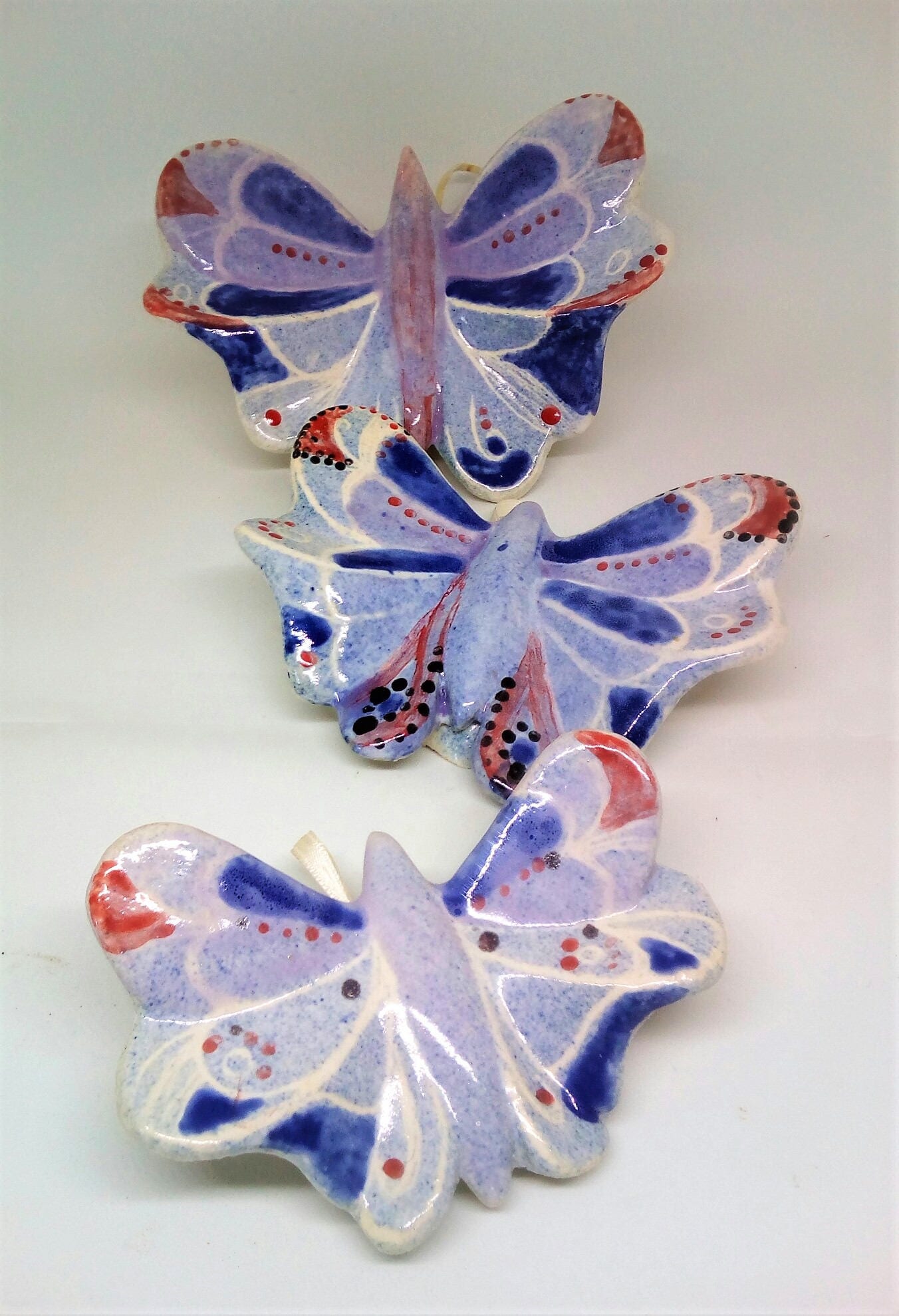 Three ceramic butterfly. Wall hanging stoneware sculptures. Etsy