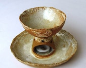 Cookie and hot chocolate pot with candlestick. Hot chocolate ceramic pot . Ceramic cookie pot . Ceramic candle holder.
