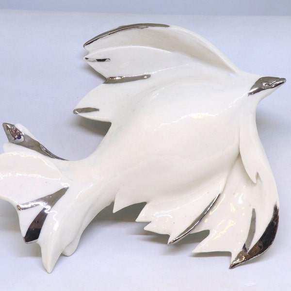 White Dove .  Hanging on the wall sculpture. Wall decor .Wall art, porcelain birds.