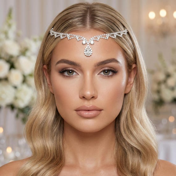 Elegant Bridal Silver Headpiece with Crystal Accents Freshwater Pearl Headband Bridal Headpiece ABIGAIL | EDEN  main image 4