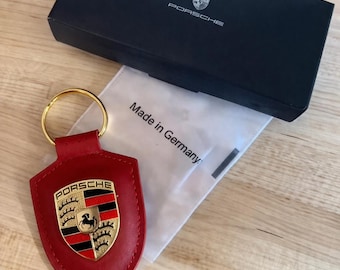 Porsche Leather Crest Keychain: Red, Black, Genuine Leather, Made in Germany