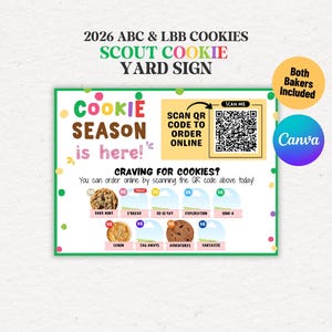Editable Scout Cookie Yard Sign with QR Code, Cookie for Sale Lawn Sign, Cookie Season Poster Display (Instant Download)