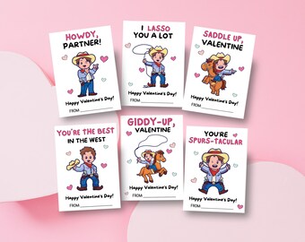 Cowboy-valentijnskaarten voor kinderen, western Classroom Valentines afdrukbaar (pdf-download)