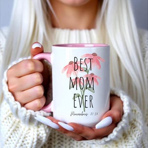 Personalisierte christliche Mama-Tasse mit Foto, Spruch 31,28 und den Namen der Kinder – Muttertagsgeschenk für Mama