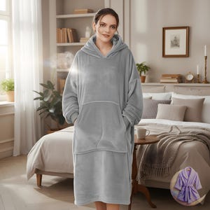 Överdimensionerad bärbar sherpafilt med huva – ultramjuka loungekläder Grey
