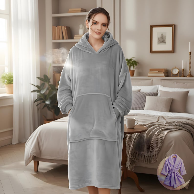 Överdimensionerad bärbar sherpafilt med huva – ultramjuka loungekläder Grey