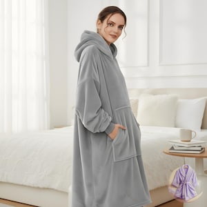 Överdimensionerad bärbar sherpafilt med huva – ultramjuka loungekläder bild 1