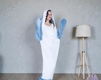 Felpa con cappuccio Shark Blanket per adulti – Tutina indossabile in peluche