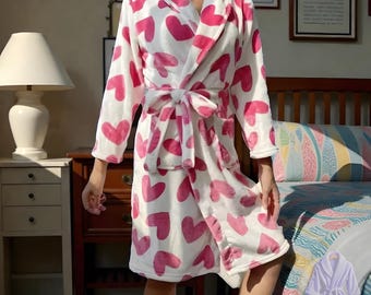 Accappatoio in pile con stampa a cuore da donna - Accappatoio morbido e accogliente per lei