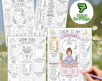 Mindfulness Coloring Pages | 7-Day Meditation Sheets |  Calm Self Care Activity Sheets | Relaxation Coloring Pages Digital Download.
