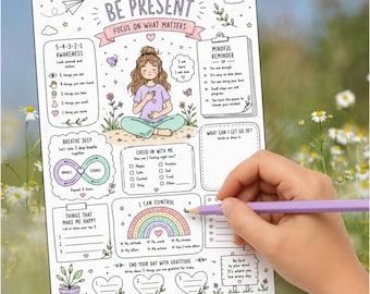 Mindfulness Coloring Pages | 7-Day Meditation Sheets |  Calm Self Care Activity Sheets | Relaxation Coloring Pages Digital Download.