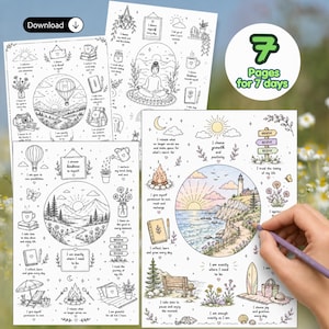 Páginas para colorear de atención plena / Afirmaciones positivas en PDF / Hoja para colorear de meditación / Descarga digital para la relajación y el autocuidado.