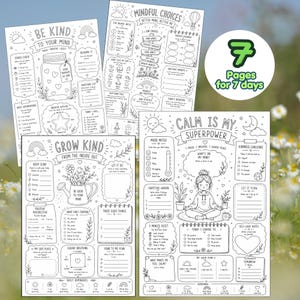 Mindfulness Coloring Pages | 7-Day Meditation Sheets | Calm Self Care Activity Sheets | Relaxation Coloring Pages Digital Download. image 5
