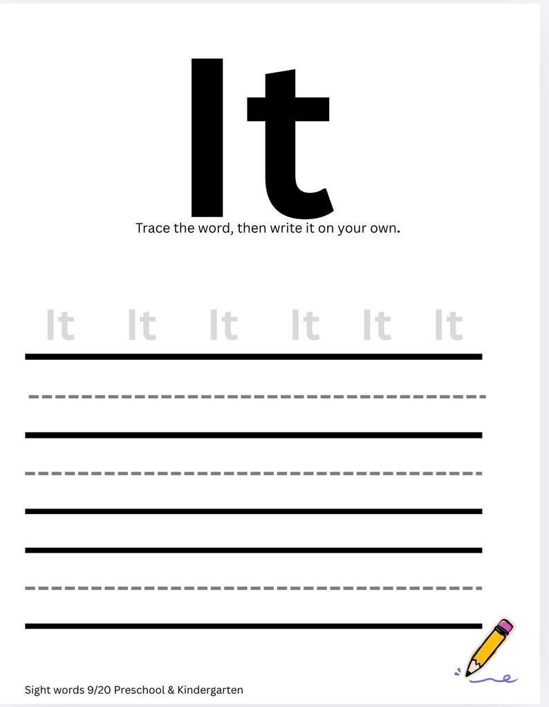 Sight Word Tracing Worksheets | Preschool & Kindergarten Learning (PDF ...
