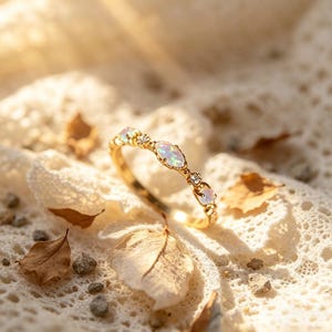dainty gold opal adjustable open ring, multi opal stacking ring