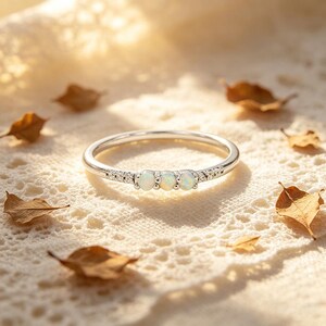 minimalist opal stackable ring, silver dainty band for women