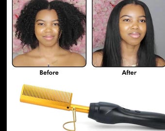Peine eléctrico Dolahair para pelucas, peine de presión eléctrico para cabello liso, peine para peluca frontal de encaje, kit de instalación de peluca de encaje para mujeres negras con pegamento y peine caliente.