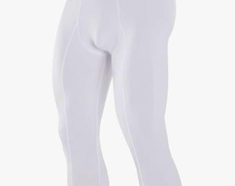 Runhit Men's White Microfiber Stretch Long Johns Underwear Pants