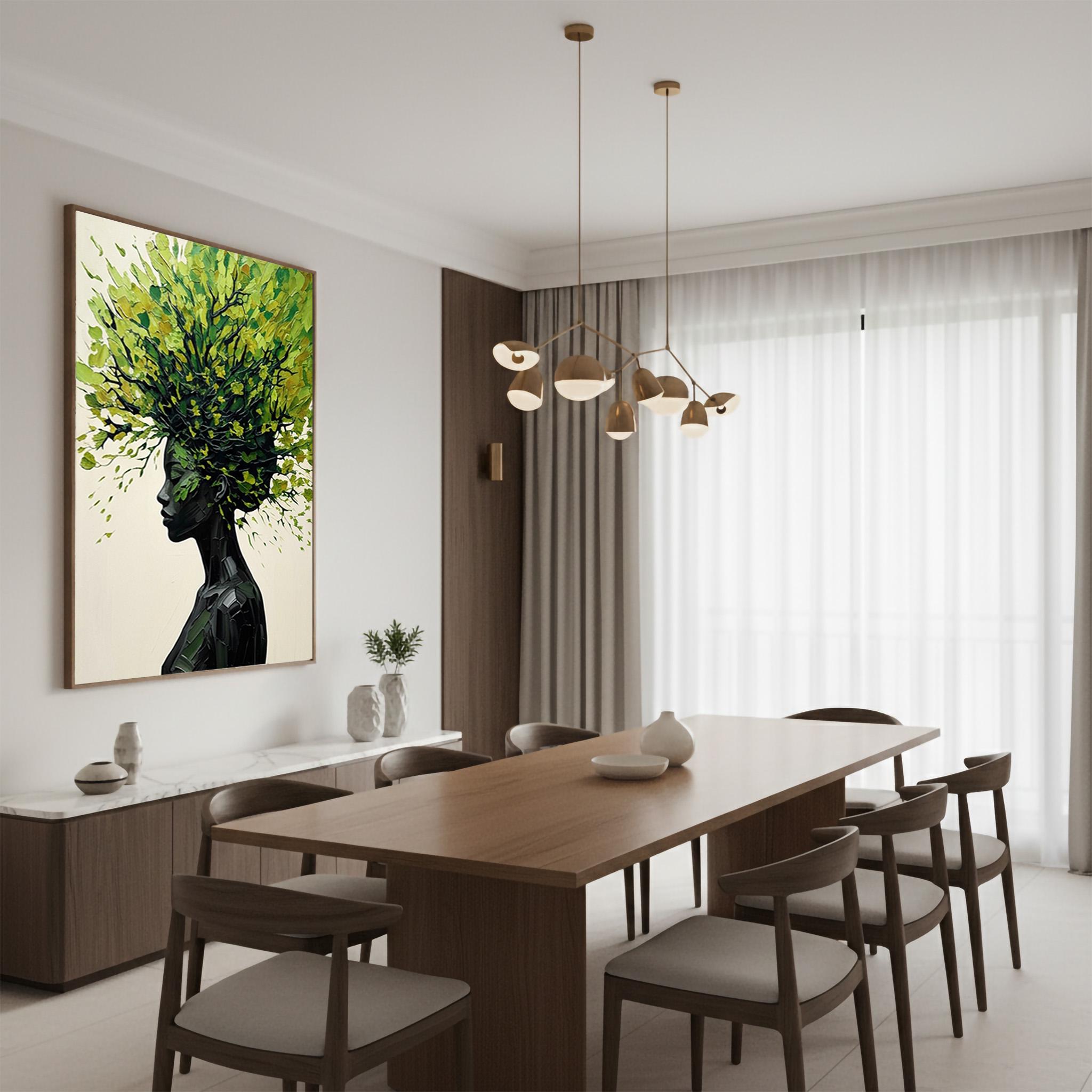 3D Textured Black Woman Tree Hair Oil Painting Green Abstract Portrait ...