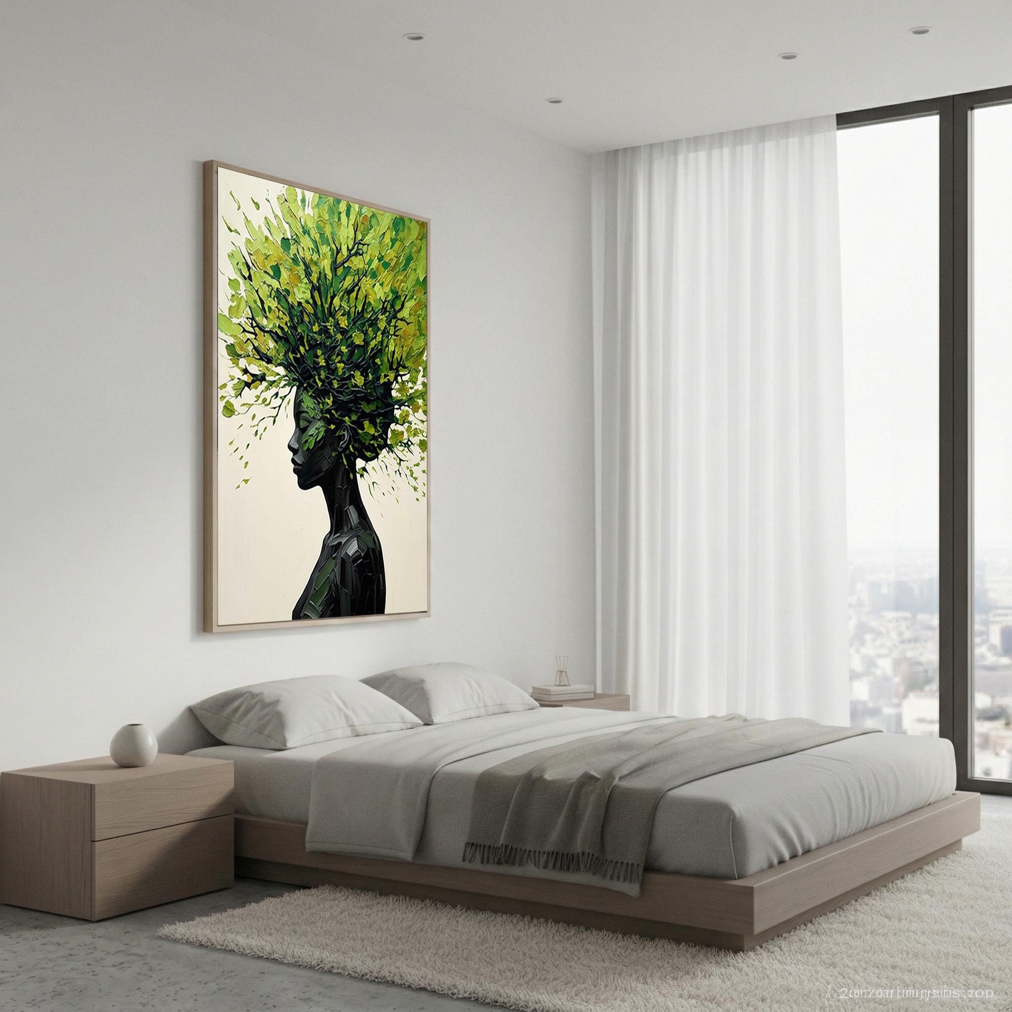 3D Textured Black Woman Tree Hair Oil Painting Green Abstract Portrait ...