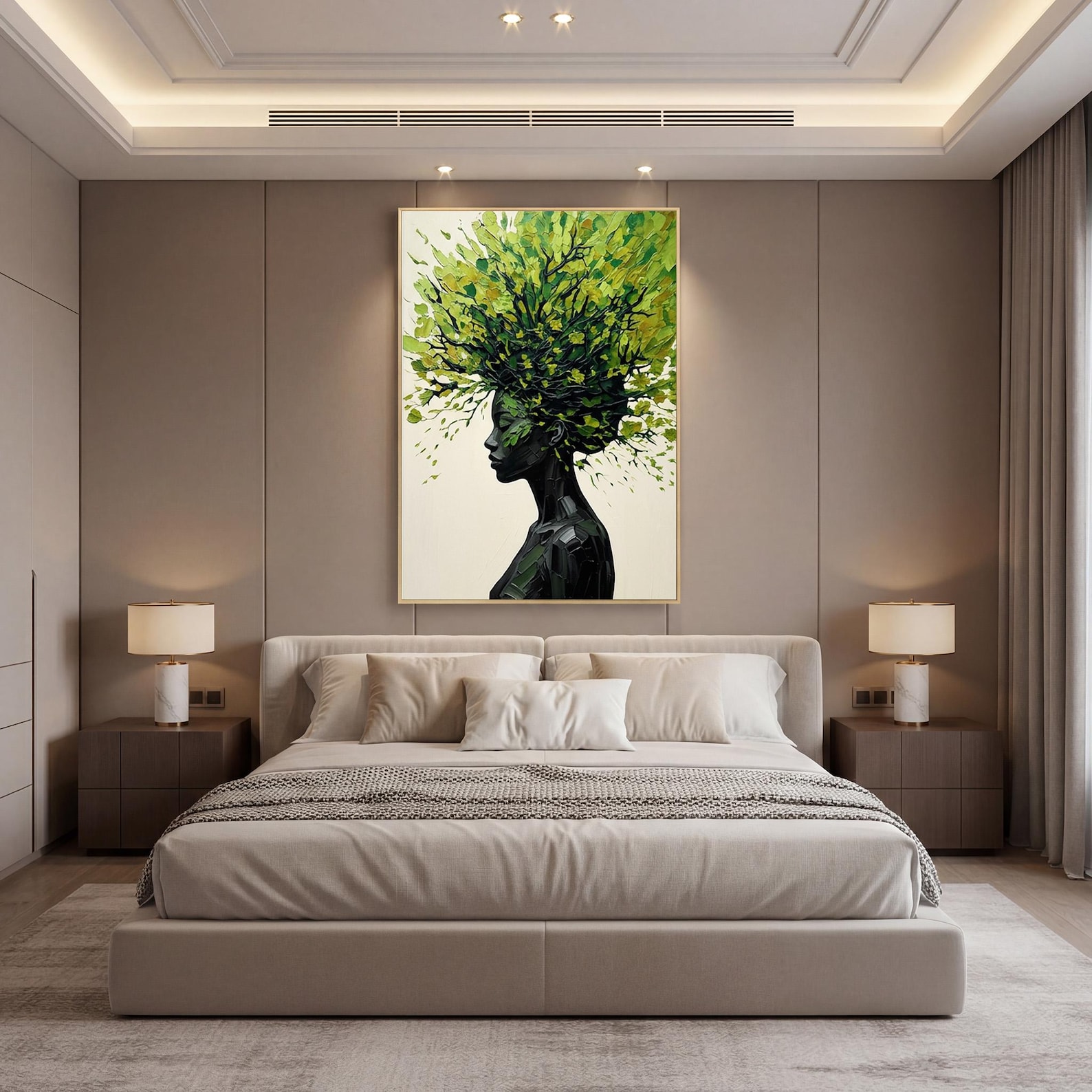 3D Textured Black Woman Tree Hair Oil Painting Green Abstract Portrait ...