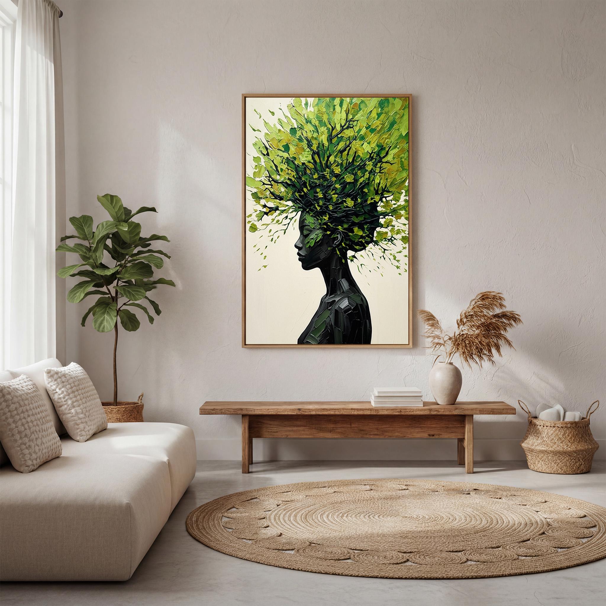 3D Textured Black Woman Tree Hair Oil Painting Green Abstract Portrait ...