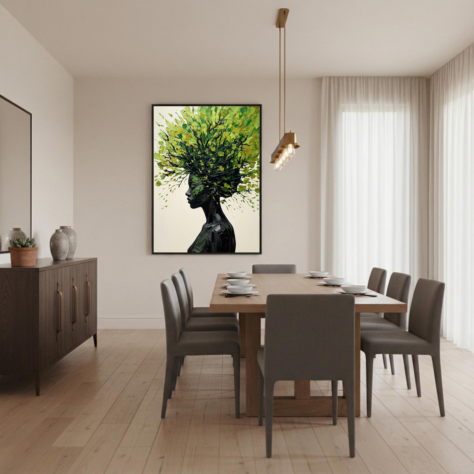 3D Textured Black Woman Tree Hair Oil Painting Green Abstract Portrait ...