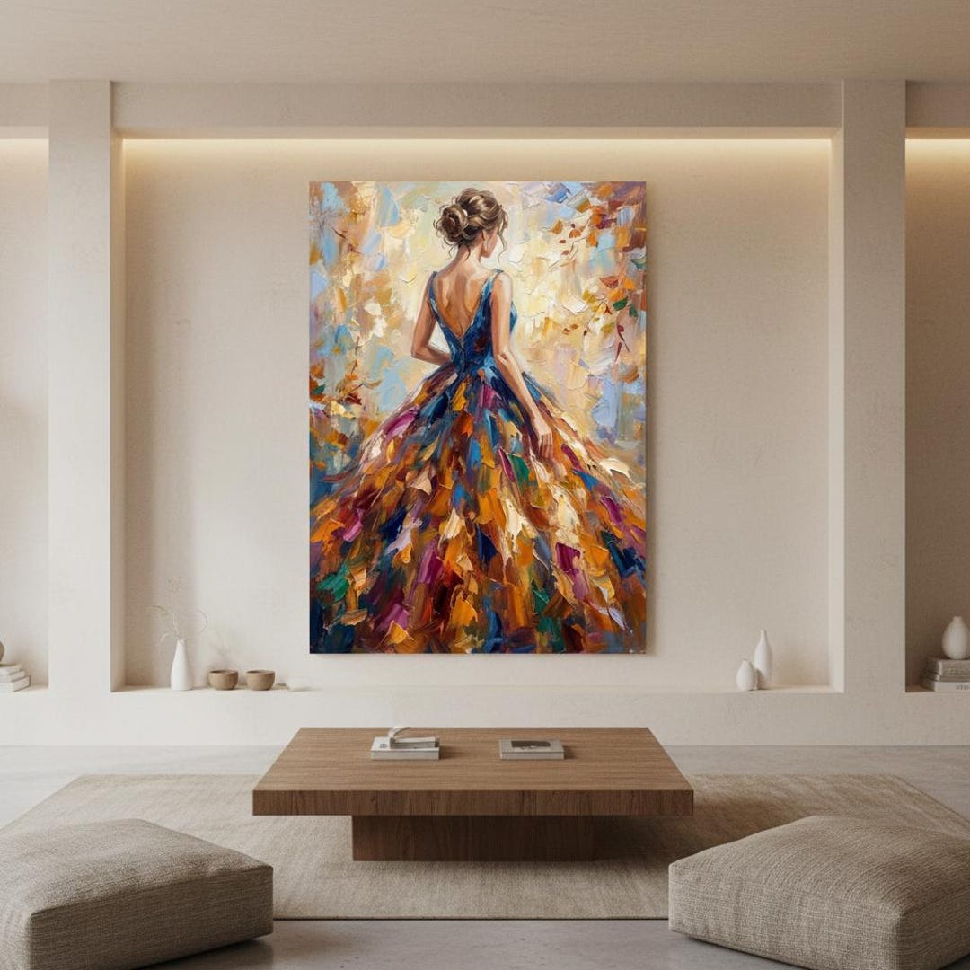 Modern Abstract Woman Oil Painting Colorful Dress Wall Art Decor - Etsy