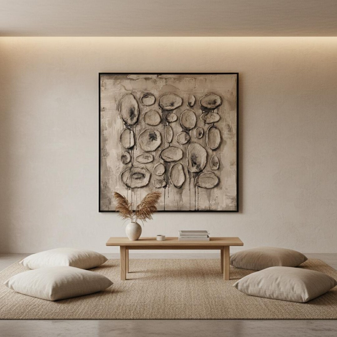 Wabi Sabi Wall Art Textured Canvas Painting, Japandi Decor, Neutral ...