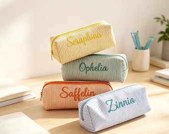 Astuccio personalizzato, portapenne ricamato su misura, trousse a righe con nome, regalo per il ritorno a scuola, grazioso organizer per la cancelleria