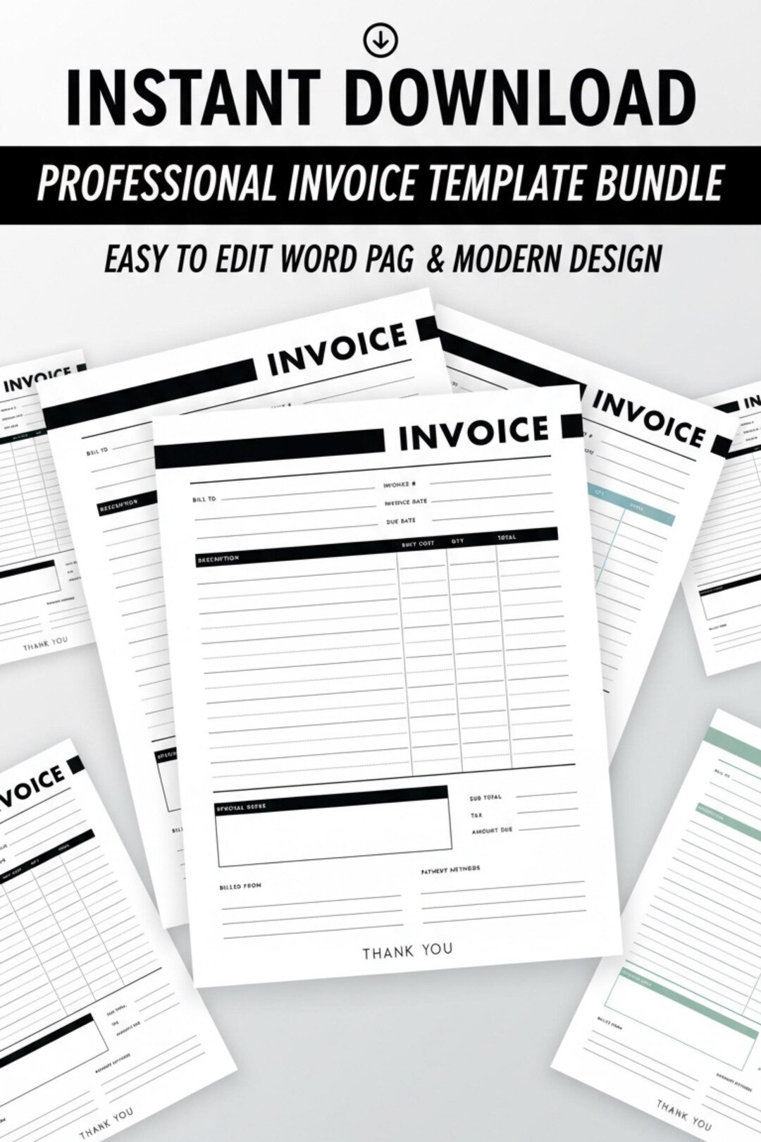 Small Business Invoice Template Bundle | Printable Bill Receipt ...