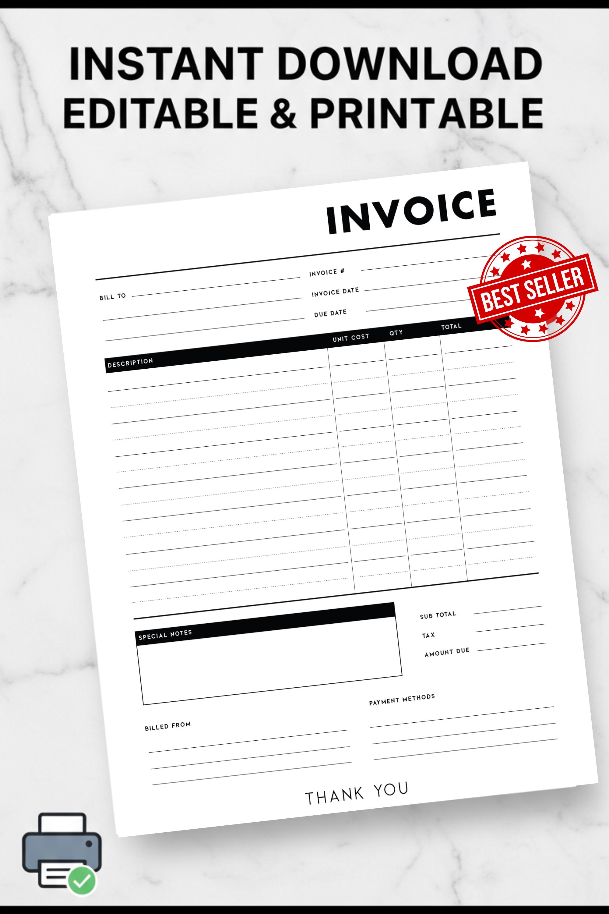 Small Business Invoice Template Bundle | Printable Bill Receipt ...