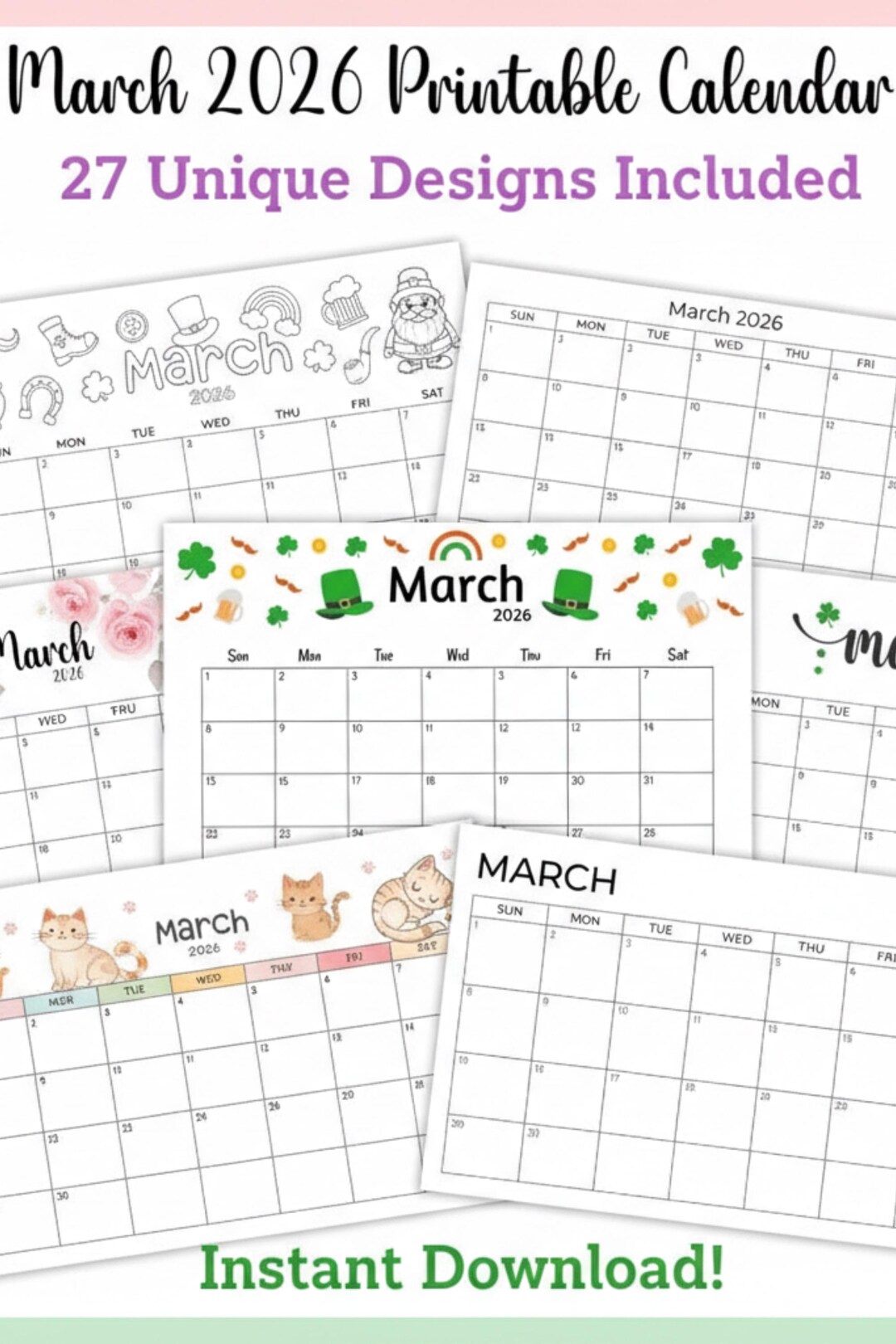 Editable March 2026 Calendar Printable PDF | Monthly Planner Template ...