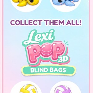 May include: An image featuring several colorful turtle figurines, each with a volleyball-like shell. The text "COLLECT THEM ALL! Lexi Pop 3D Blind Bags" is also visible. The turtles are in various colors.