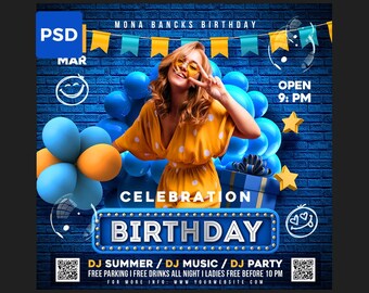 Birthday Party Flyer PSD | Birthday Photoshop Template | Editable Birthday Flyer | DIY Party Invitation | Vip Lounge flyer