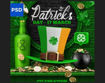 St. Patrick’s Day Party Flyer | Editable PSD Template | Irish Pub Event | Green Festive Design